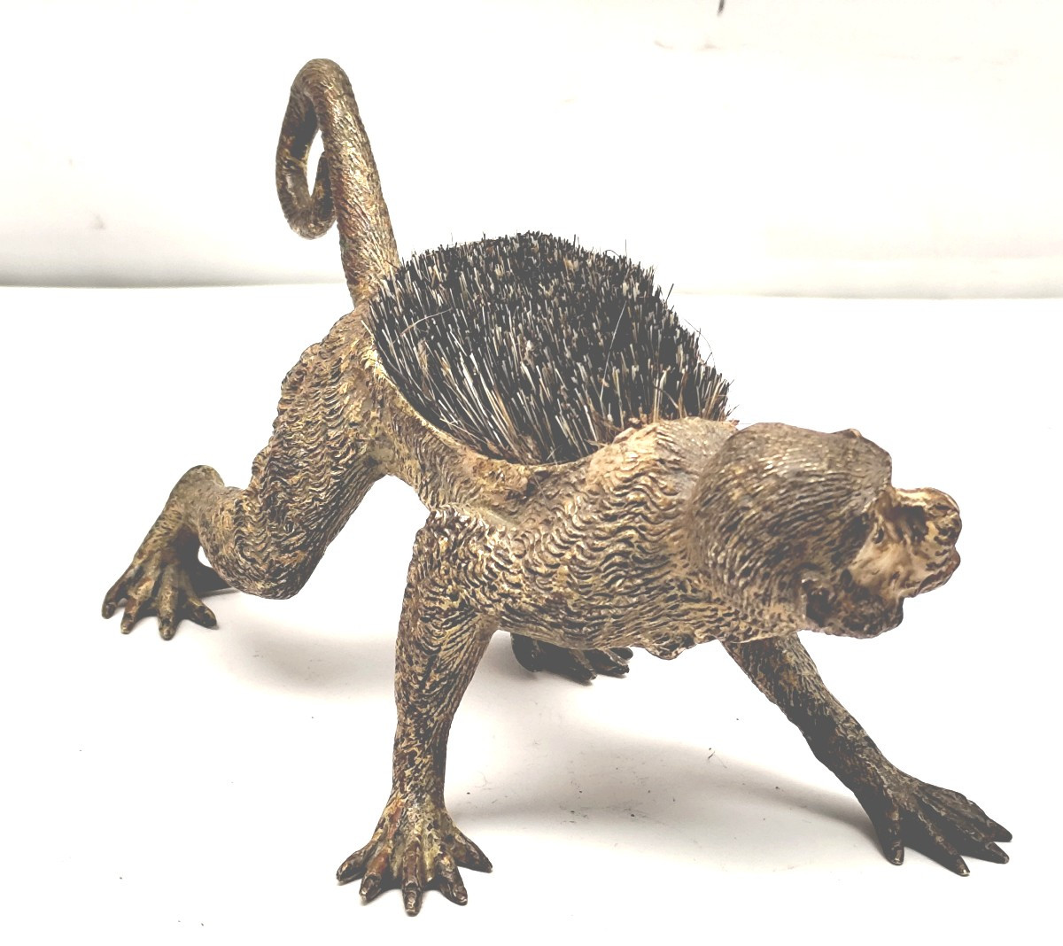 Painted Vienna Bronze Monkey , Marked, 19th Century, Pen Wiper-photo-1