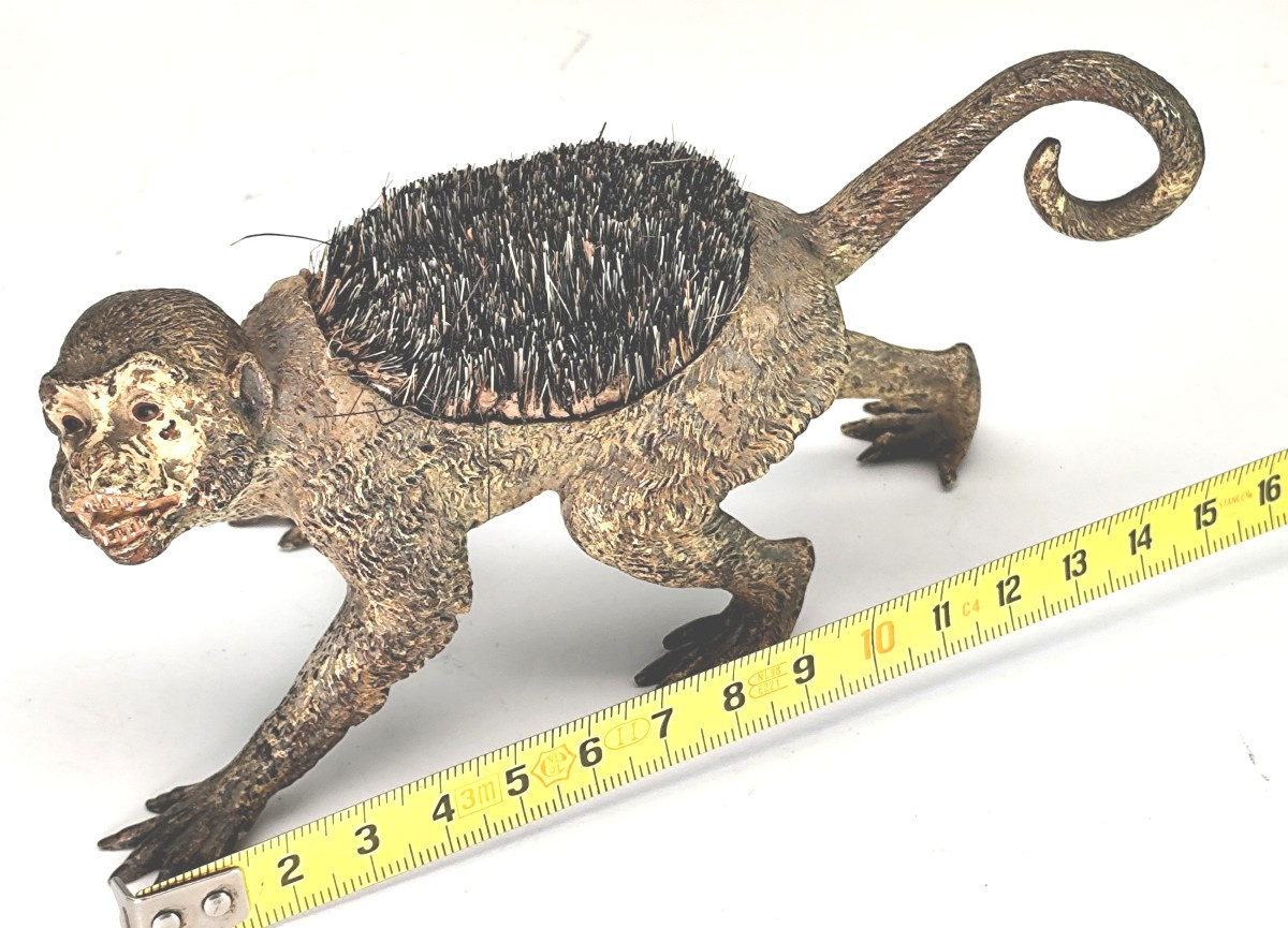 Painted Vienna Bronze Monkey , Marked, 19th Century, Pen Wiper-photo-2