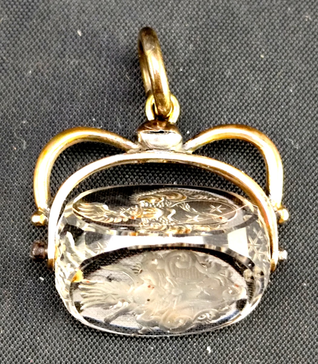 Beautiful Small Prism Seal, Rock Crystal ,coat Of Arms And 14k Gold, 18th Or 19th Century-photo-4