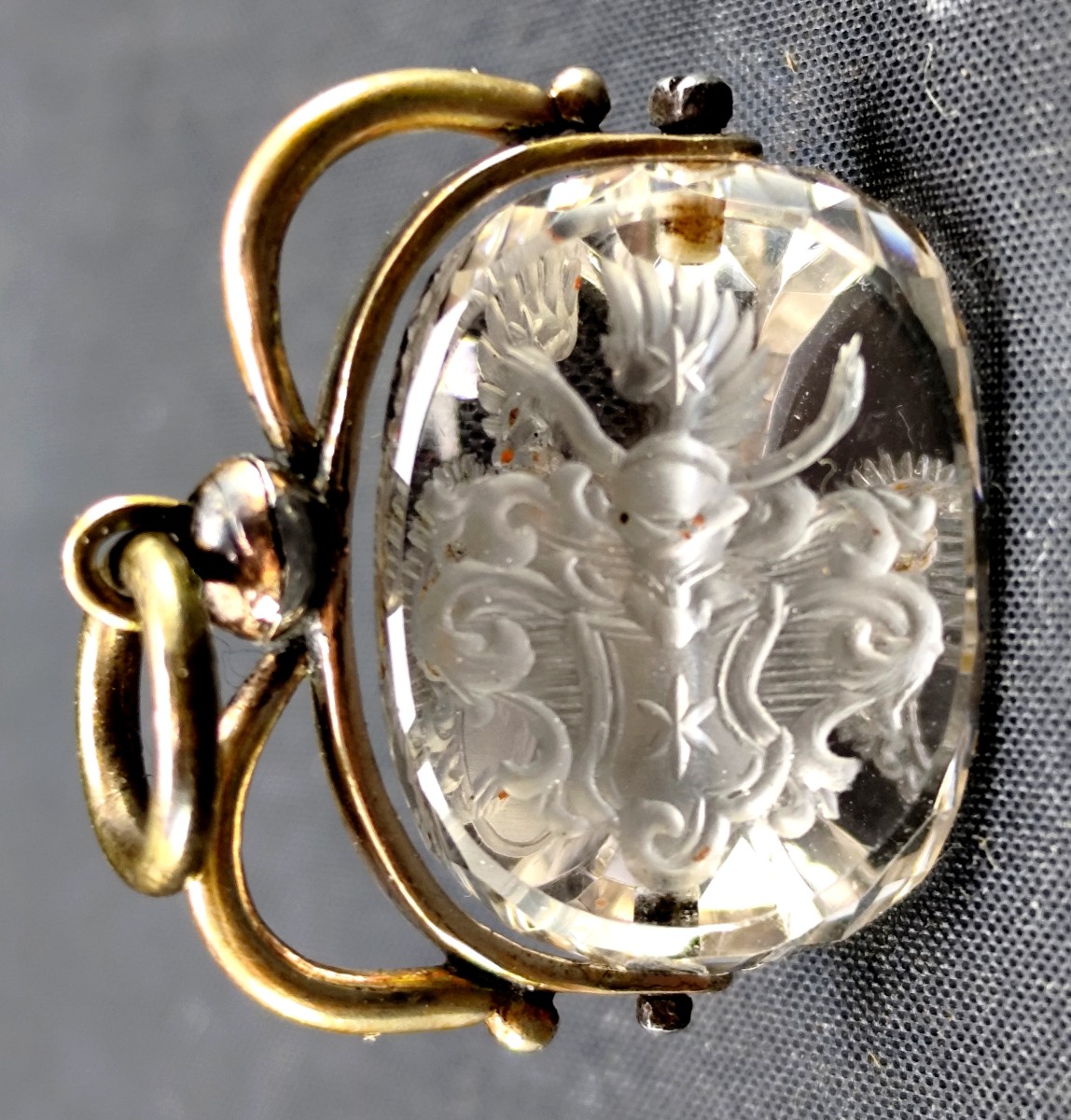 Beautiful Small Prism Seal, Rock Crystal ,coat Of Arms And 14k Gold, 18th Or 19th Century-photo-2