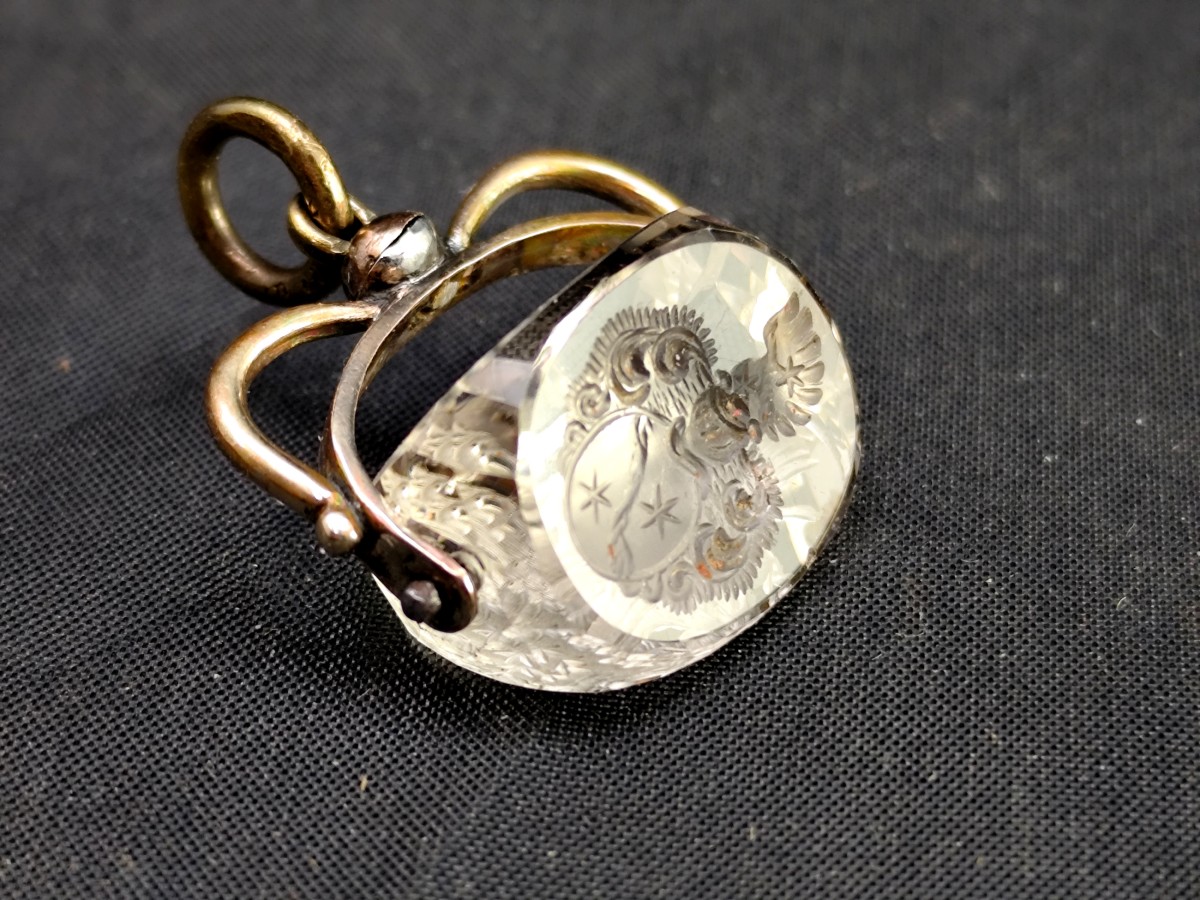 Beautiful Small Prism Seal, Rock Crystal ,coat Of Arms And 14k Gold, 18th Or 19th Century-photo-3