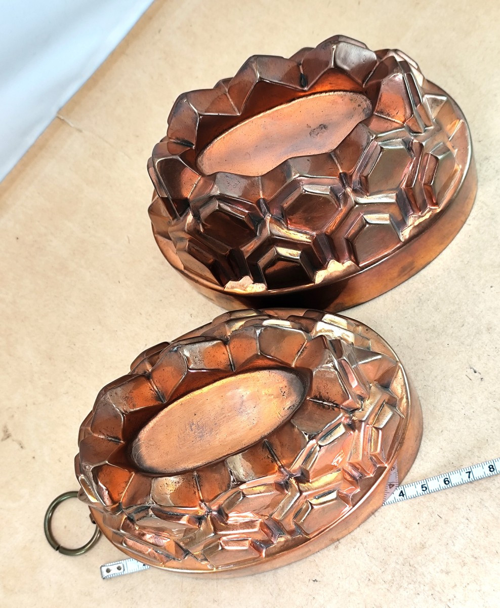 Paire de moules cuivre ovales, Benham et Froud, Angleterre fin 19e siècle, bel état-photo-3