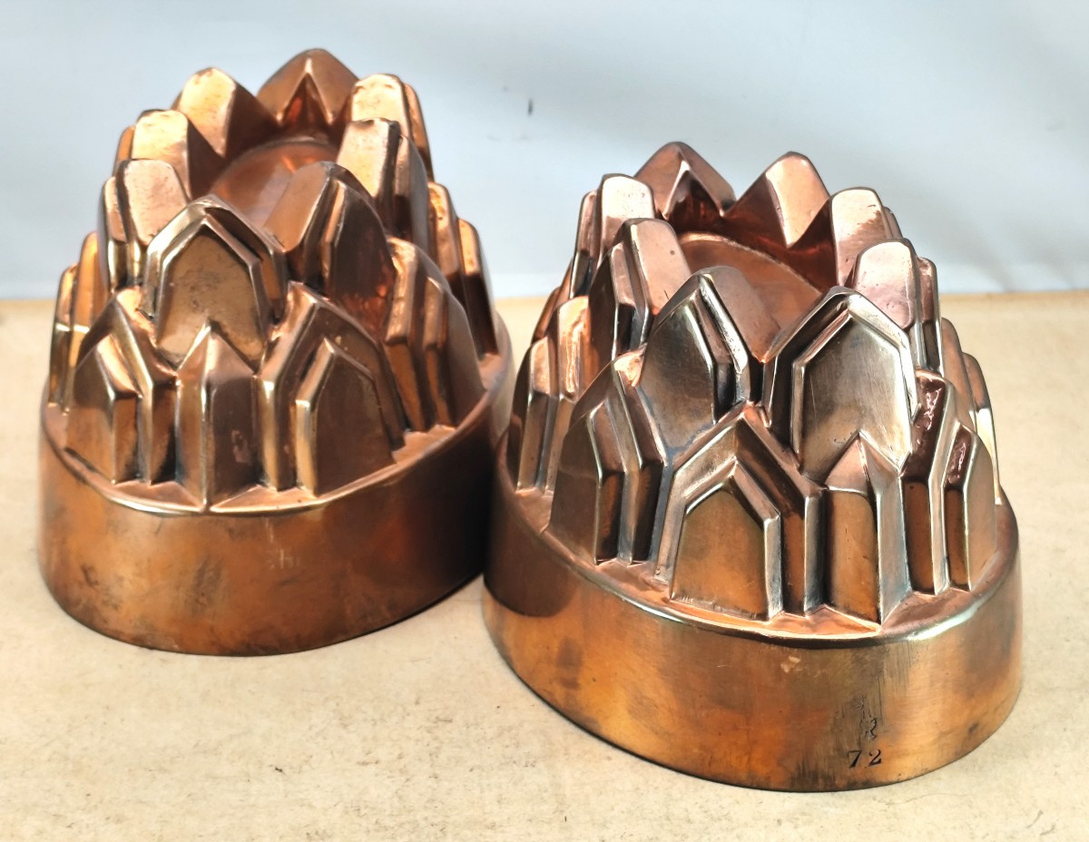 Paire de moules cuivre ovales, Benham et Froud, Angleterre fin 19e siècle, bel état-photo-2