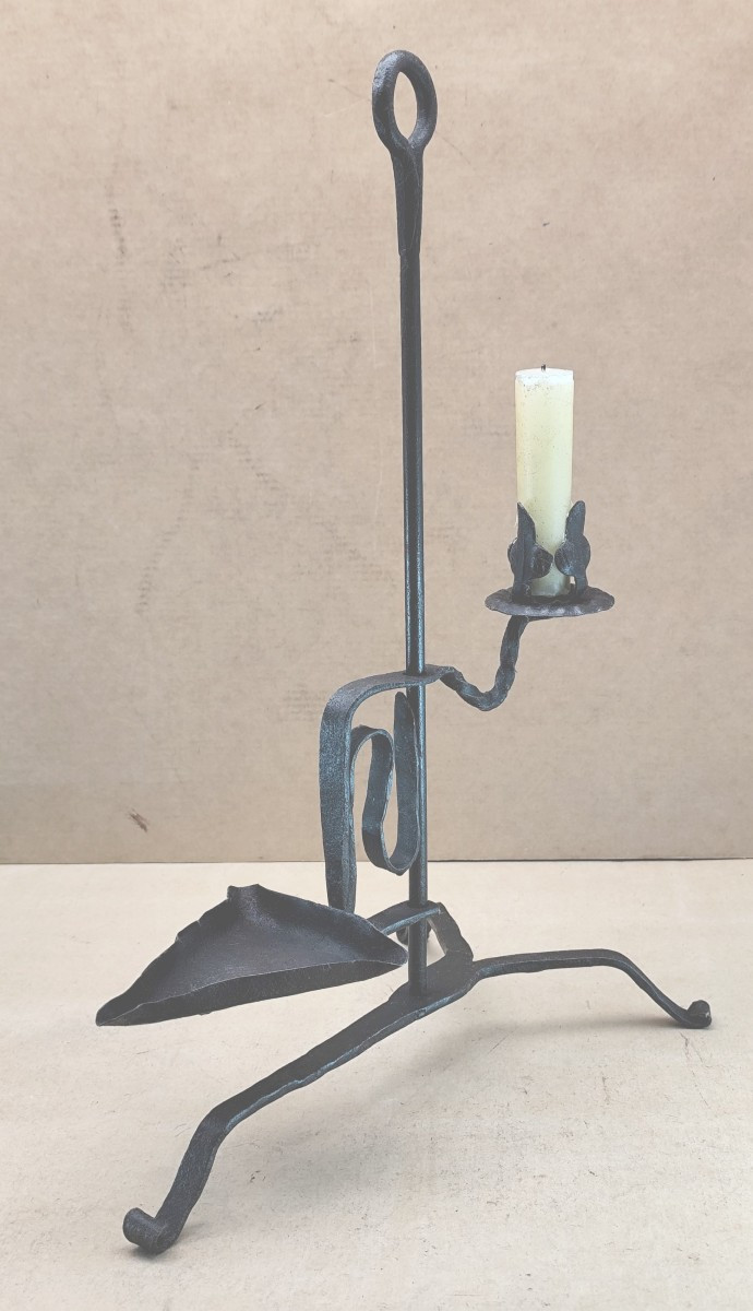 Belle lampe coulissante fer forgé, bougie et huile, Forge fine, 18-19e siècle-photo-3