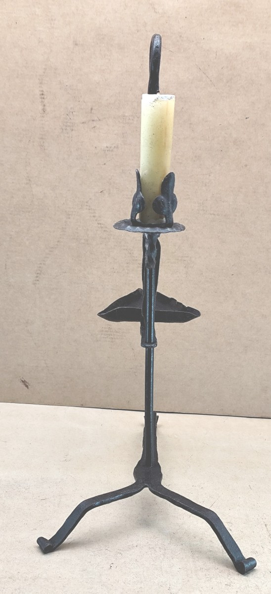 Belle lampe coulissante fer forgé, bougie et huile, Forge fine, 18-19e siècle-photo-4