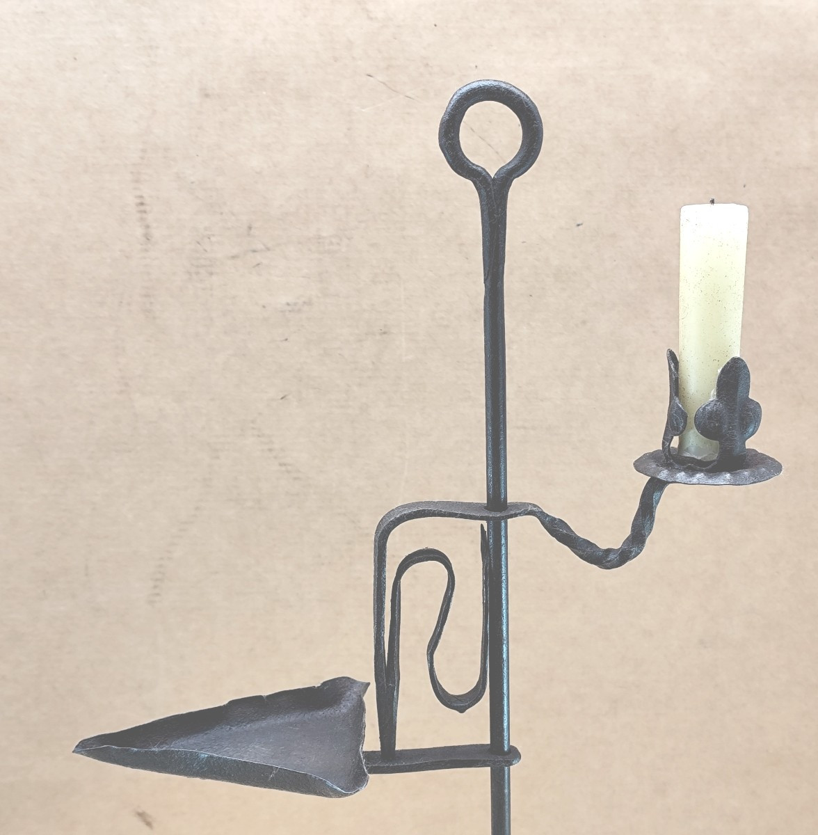 Belle lampe coulissante fer forgé, bougie et huile, Forge fine, 18-19e siècle-photo-2