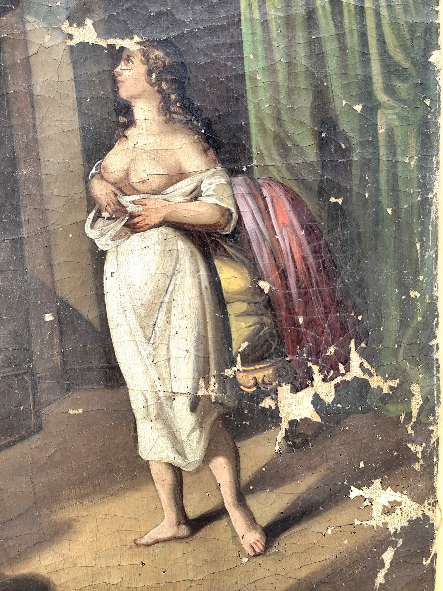 Qu’ils sont jolis ! Toile libertine époque Directoire, à restaurer…-photo-4