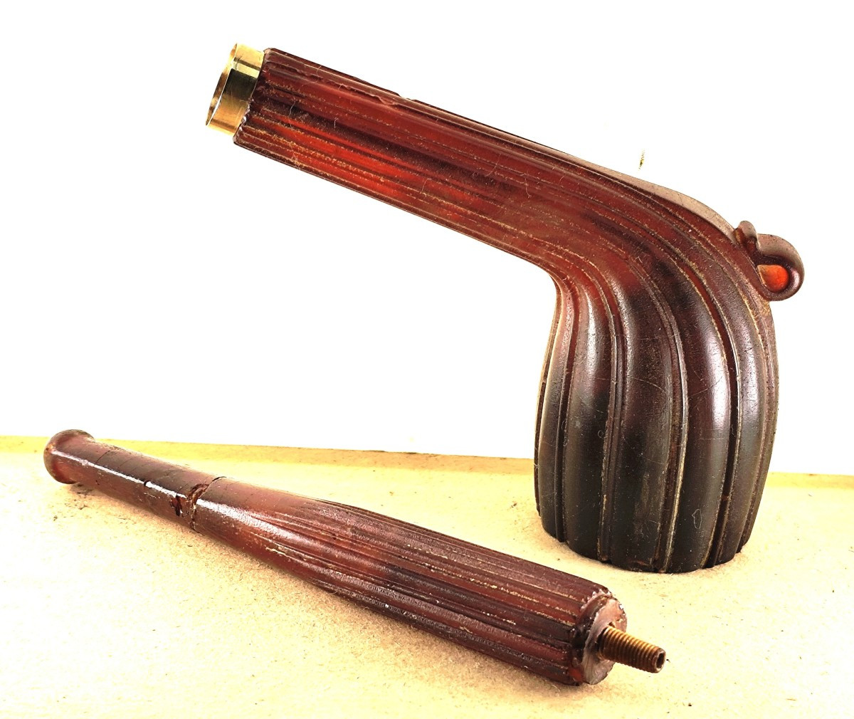 Très rare Pipe Ambre rouge de la Baltique, fourneau et tuyau, 19e, incomplète-photo-1