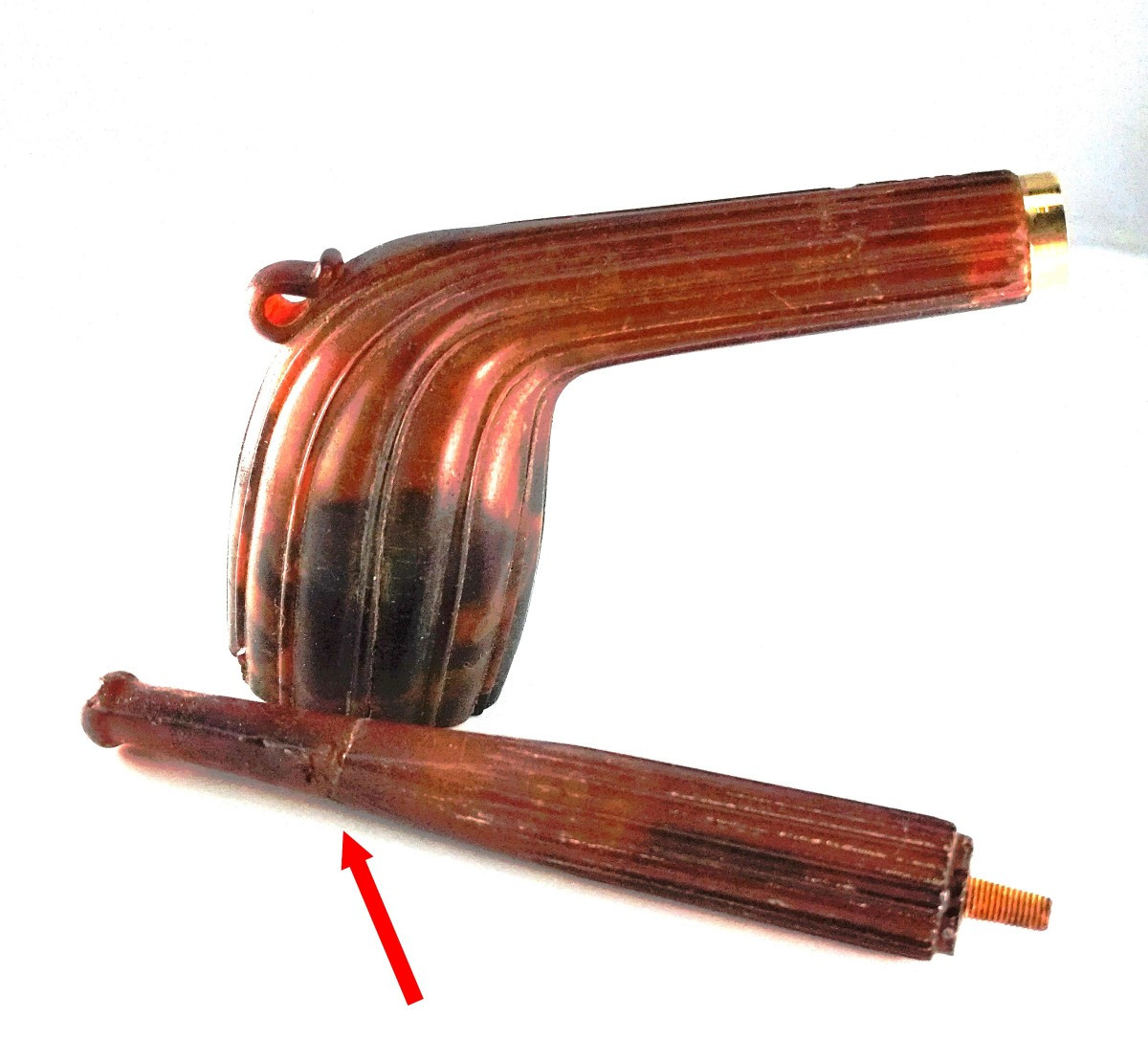 Très rare Pipe Ambre rouge de la Baltique, fourneau et tuyau, 19e, incomplète-photo-4