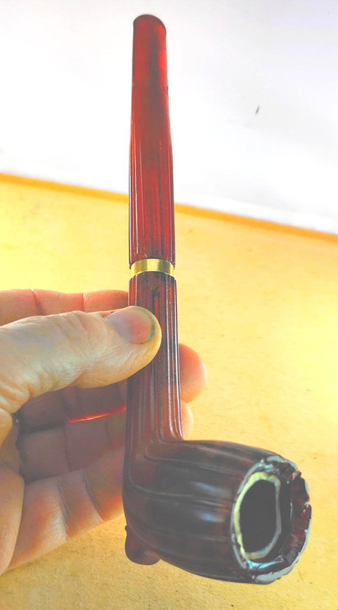 Très rare Pipe Ambre rouge de la Baltique, fourneau et tuyau, 19e, incomplète-photo-5