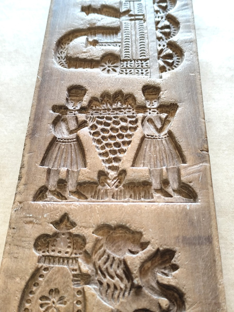 Large Gingerbread Mold 63cm, Circa 1840, Carved Wood With Locomotive! -photo-3