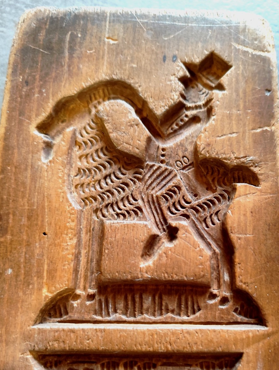 Large Gingerbread Mold 63cm, Circa 1840, Carved Wood With Locomotive! -photo-2