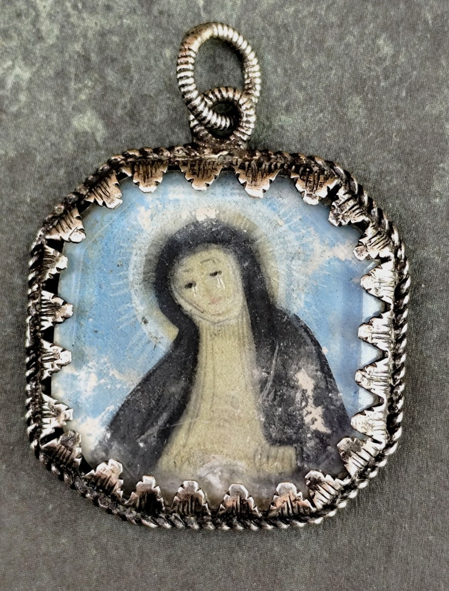 Pendentifs religieux, 18 et 19e siècle, reliquaire, argent dents de loup, travail de couvent-photo-2