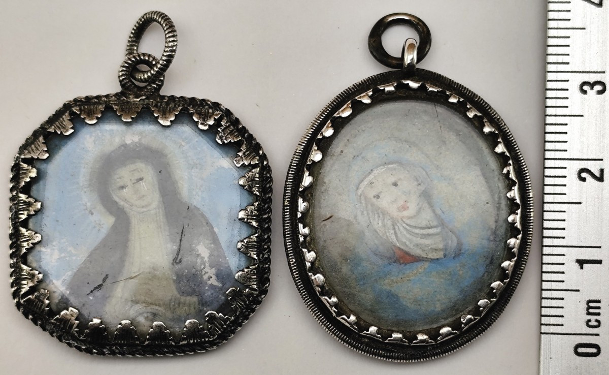 Pendentifs religieux, 18 et 19e siècle, reliquaire, argent dents de loup, travail de couvent-photo-3