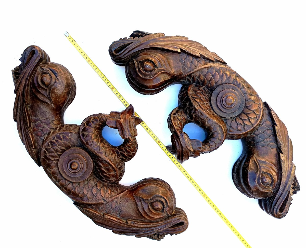 Vignerons Alsaciens: Pair Of Large Barrel Locks With Dolphins, 19th Century-photo-2