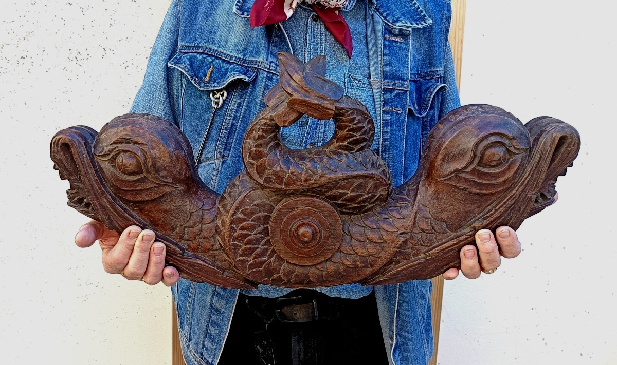 Vignerons Alsaciens: Pair Of Large Barrel Locks With Dolphins, 19th Century-photo-4