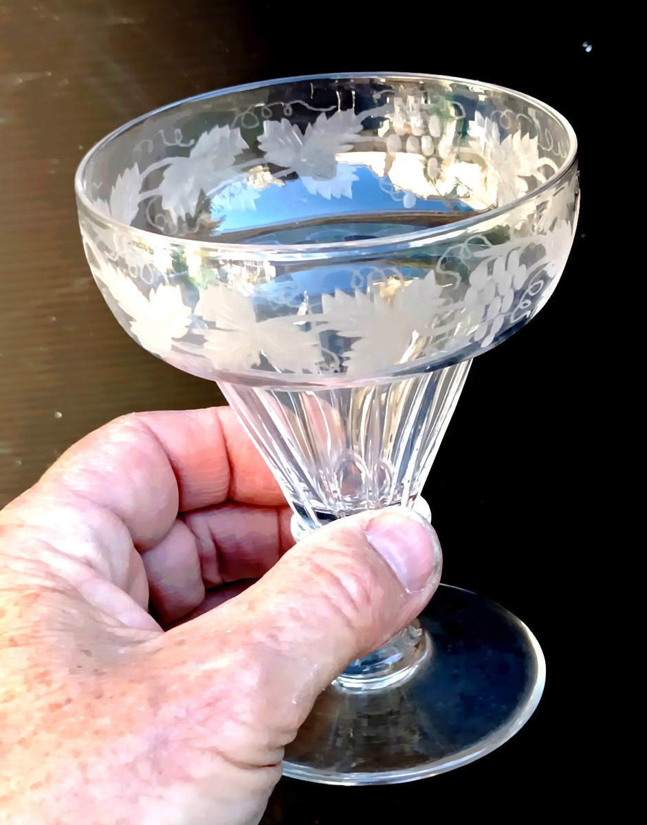 Champagne :  4 beaux verres cristal gravé, vers 1900-photo-3