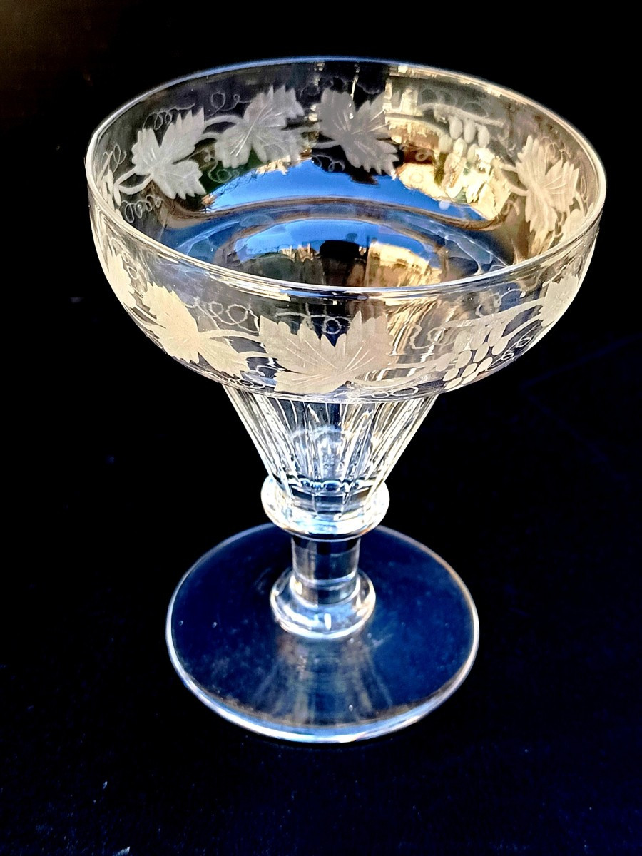 Champagne :  4 beaux verres cristal gravé, vers 1900-photo-1