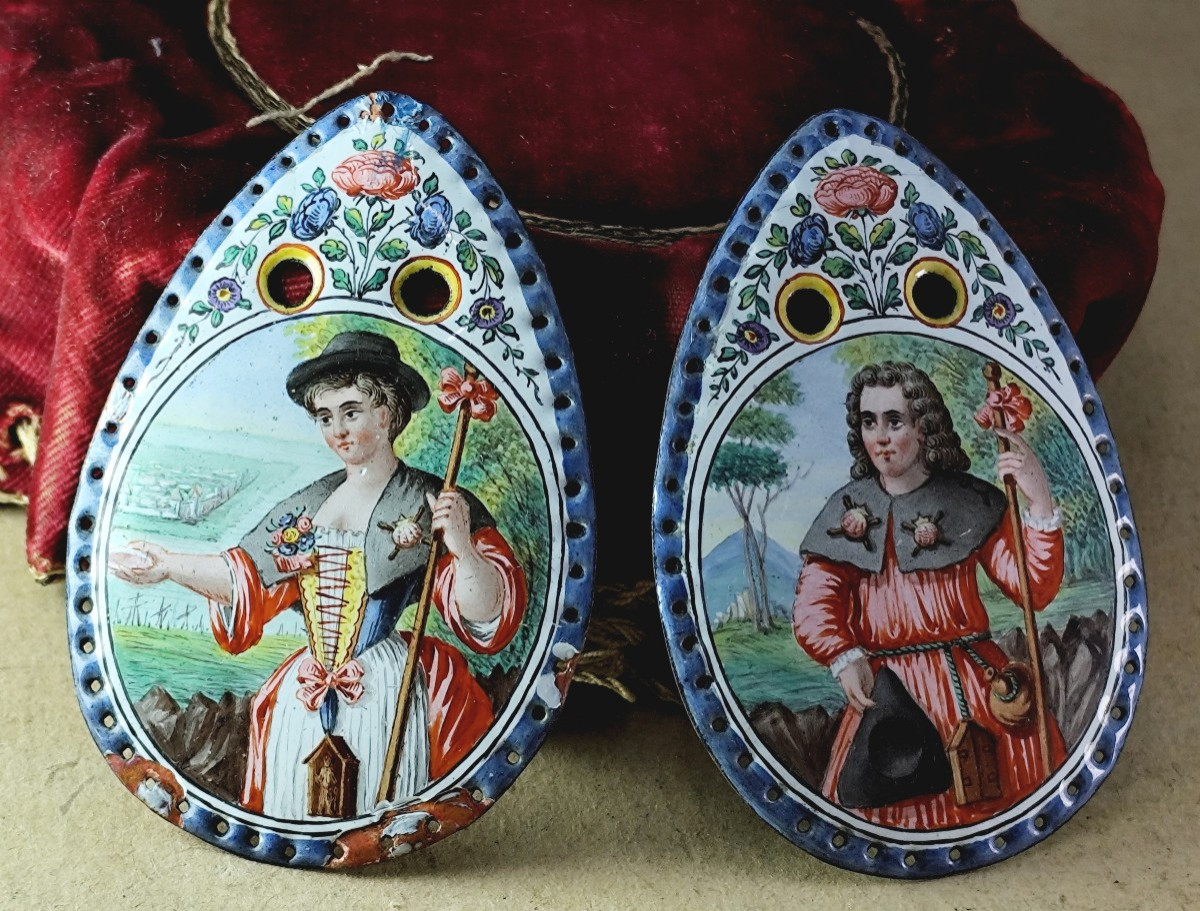 Louis XIV-regence Period: Purse Enamels Plates: Wedding Of A Pilgrim Couple-photo-2