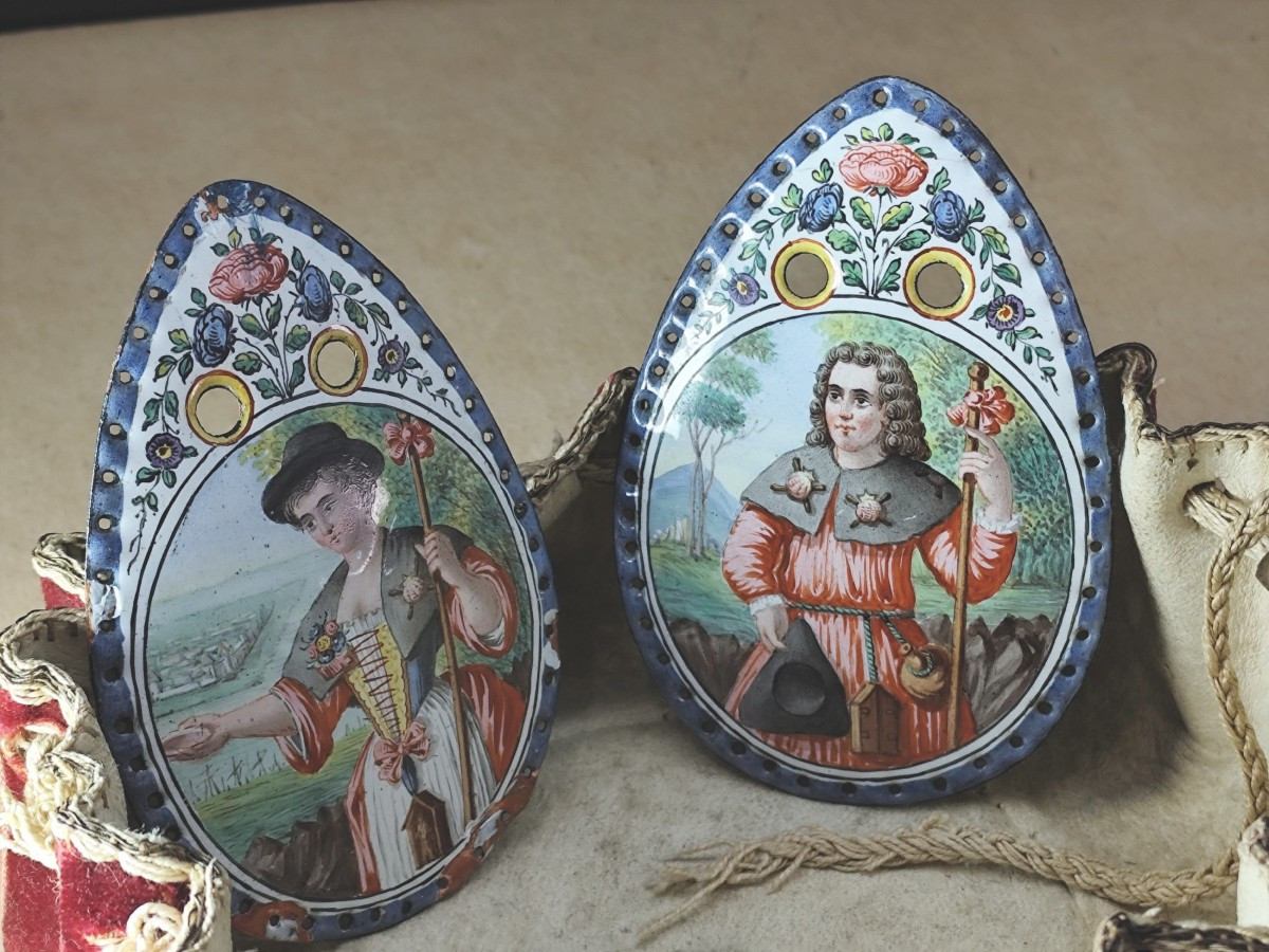 Louis XIV-regence Period: Purse Enamels Plates: Wedding Of A Pilgrim Couple-photo-4