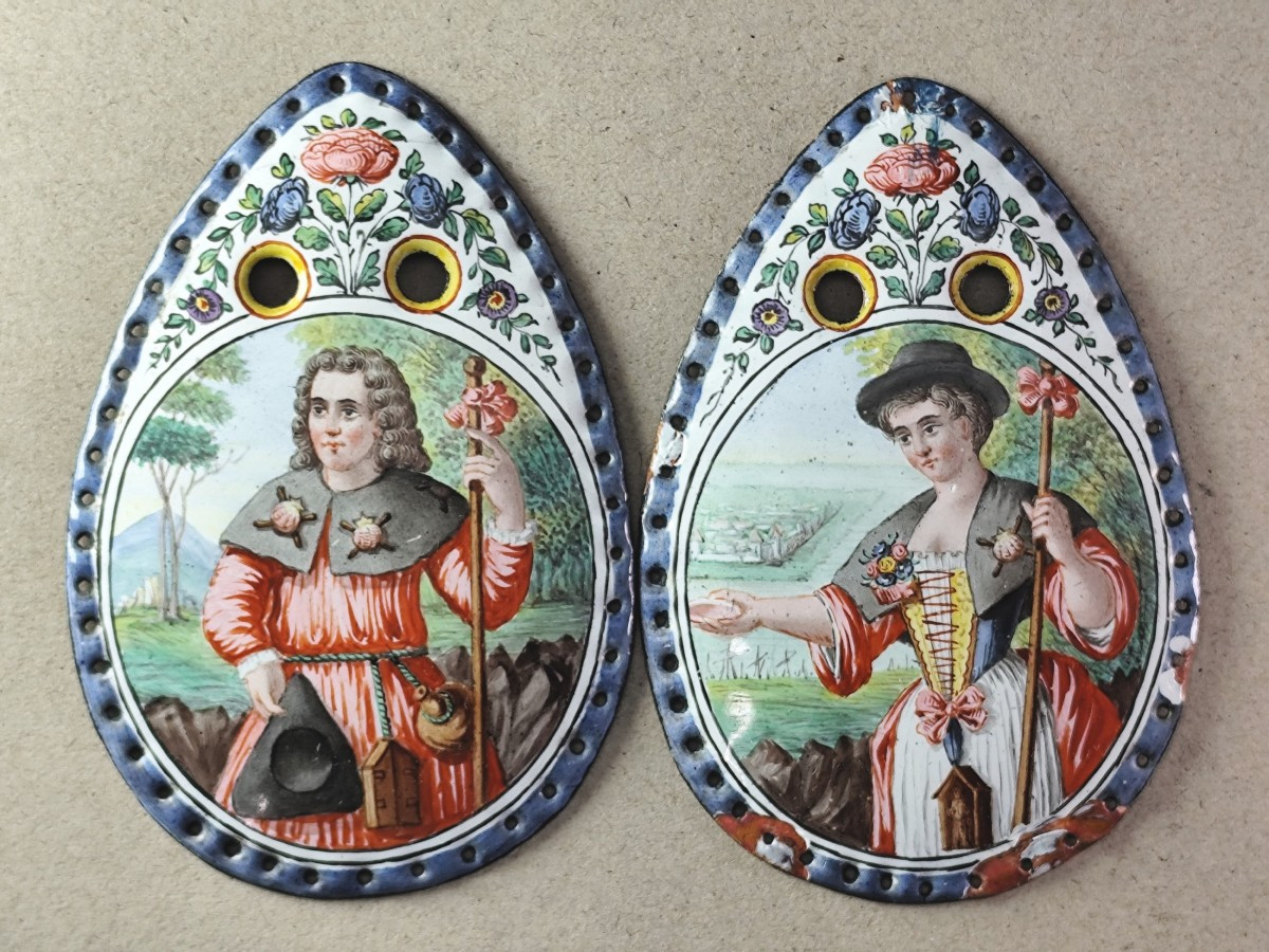 Louis XIV-regence Period: Purse Enamels Plates: Wedding Of A Pilgrim Couple