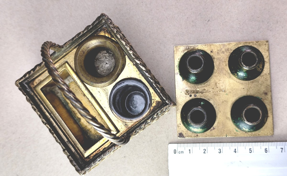 Encrier de caviste, trompe l’œil bronze de Vienne, 19e siècle-photo-2