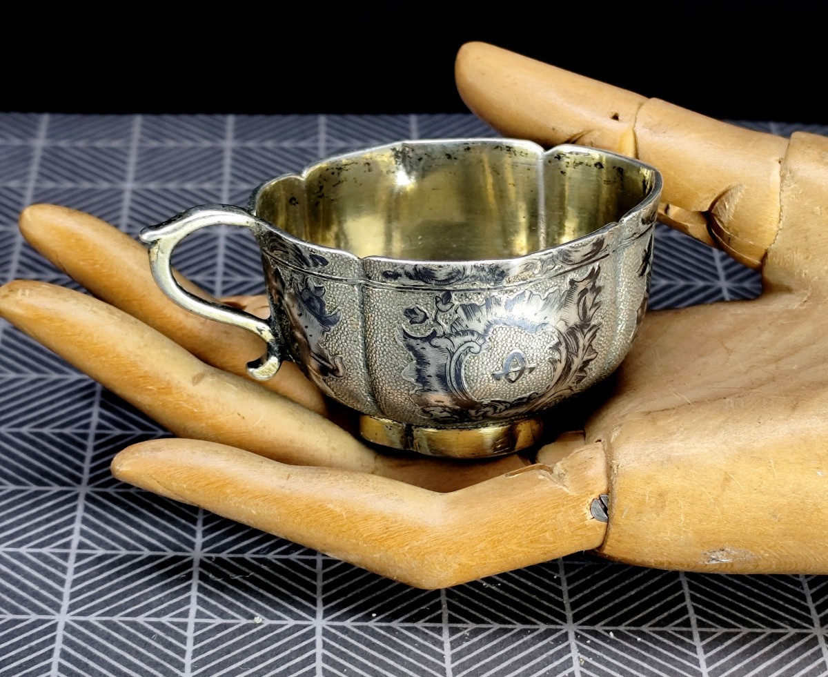 Jolie Charka à Vodka ovale, argent niellé, belle qualité, 55g-photo-2