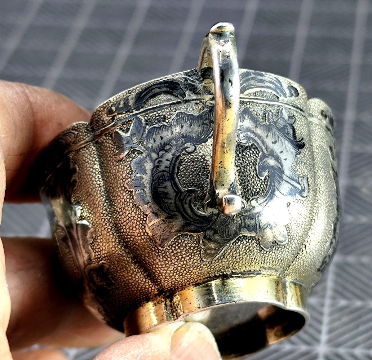 Jolie Charka à Vodka ovale, argent niellé, belle qualité, 55g-photo-1