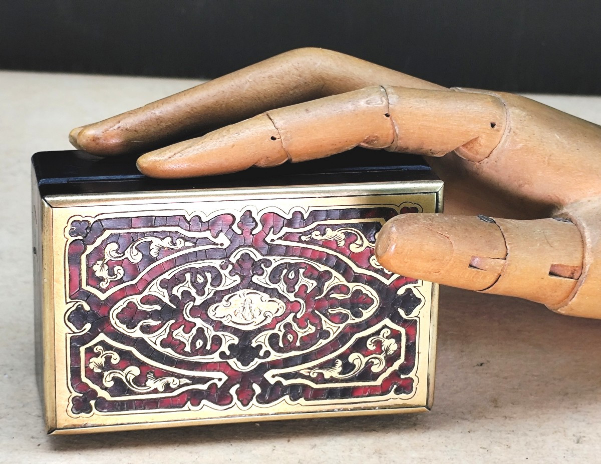 Miniature de coffret marqueterie Boulle rouge, qualité second Empire-photo-2