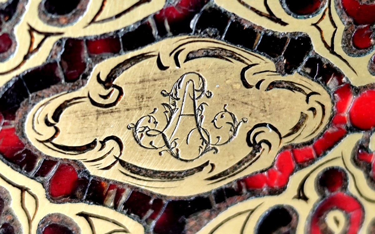 Miniature de coffret marqueterie Boulle rouge, qualité second Empire-photo-4