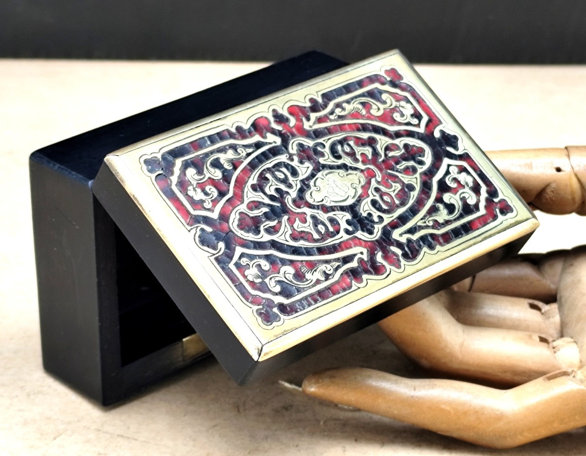 Miniature de coffret marqueterie Boulle rouge, qualité second Empire-photo-1