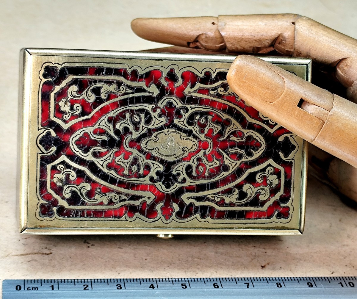 Miniature de coffret marqueterie Boulle rouge, qualité second Empire-photo-2