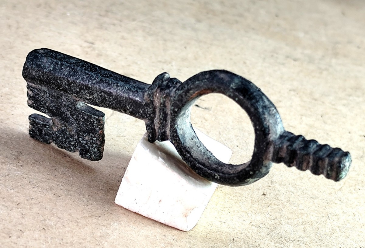 Beautiful Gallo-roman Bronze System Key, 7.5cm 3-4th Century-photo-1