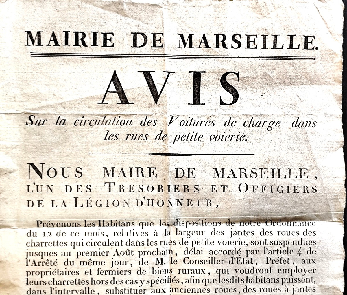 Avis Aux Voituriers, Original Poster, Marseille, 1807, Good Condition-photo-3