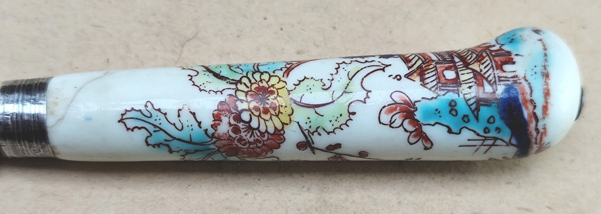 Couteau Porcelaine de St Cloud à l’oiseau bleu, 18e siècle-photo-3