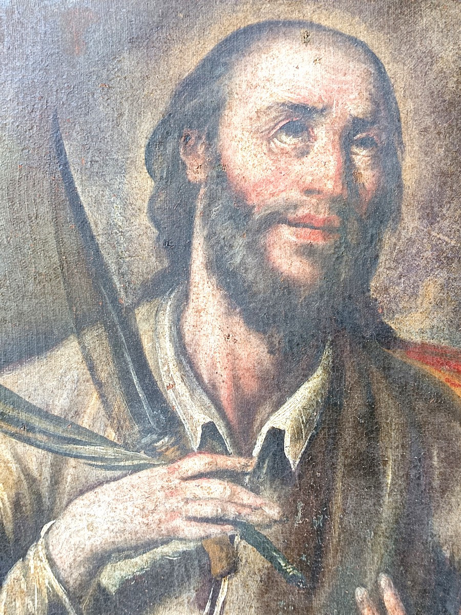 Saint Bartholomew, Apostle Of Armenia, 17th-18th Century Portrait, Discovery Condition-photo-3