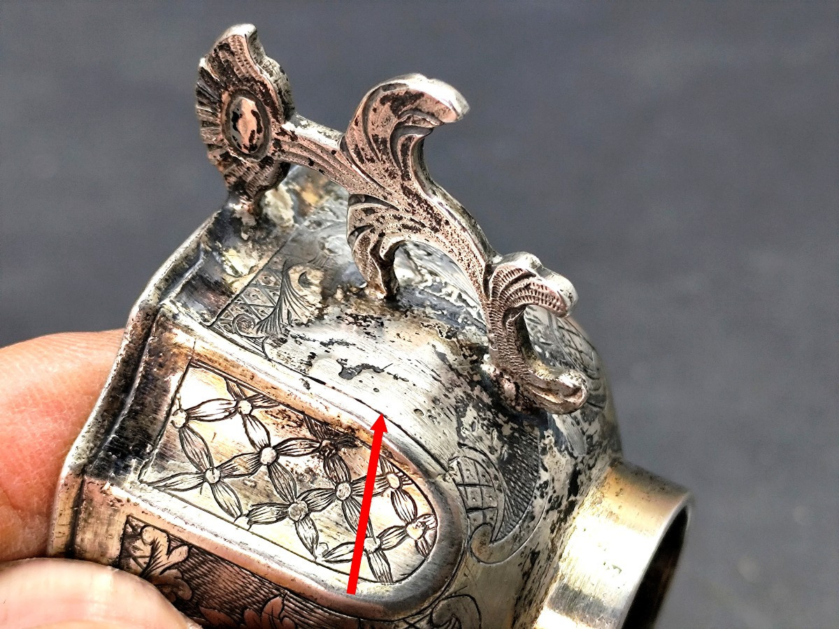 Jolie Charka à Vodka, anse fleur, argent gravé, 18-19e siècle  36g-photo-3