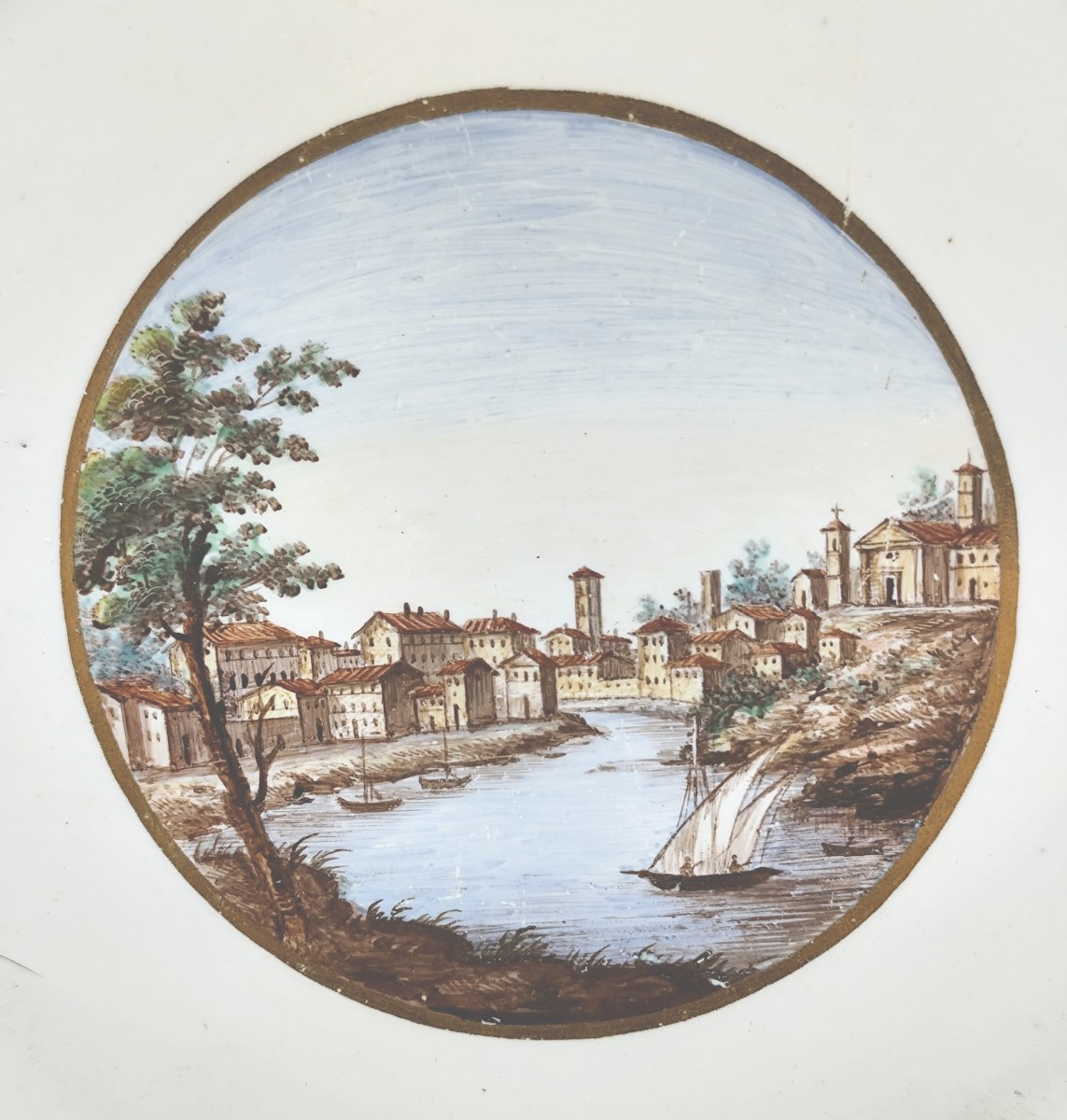 Le Tibre près de Rome ? Assiette porcelaine Italie, fin 18e-photo-2