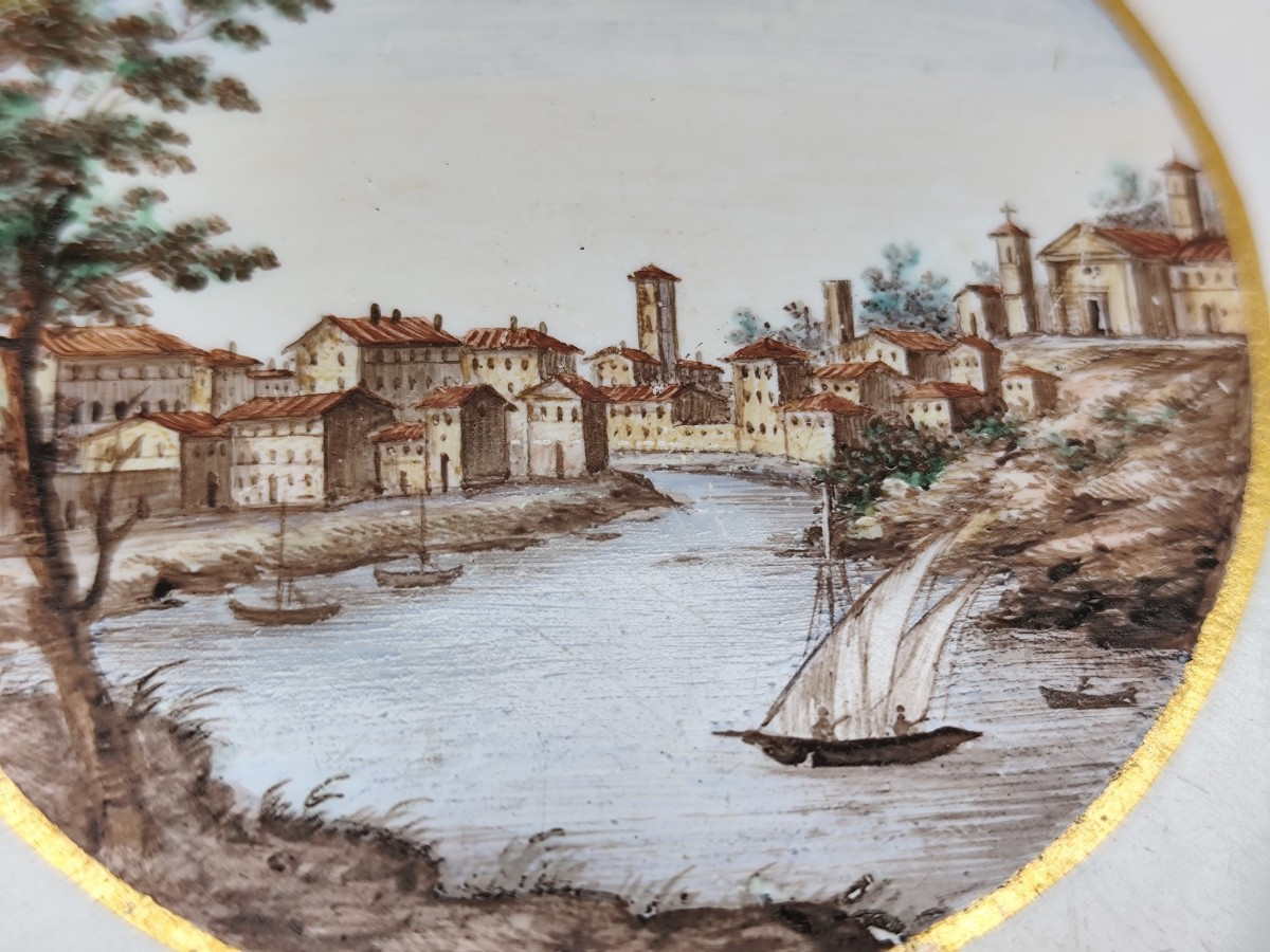 Le Tibre près de Rome ? Assiette porcelaine Italie, fin 18e-photo-4