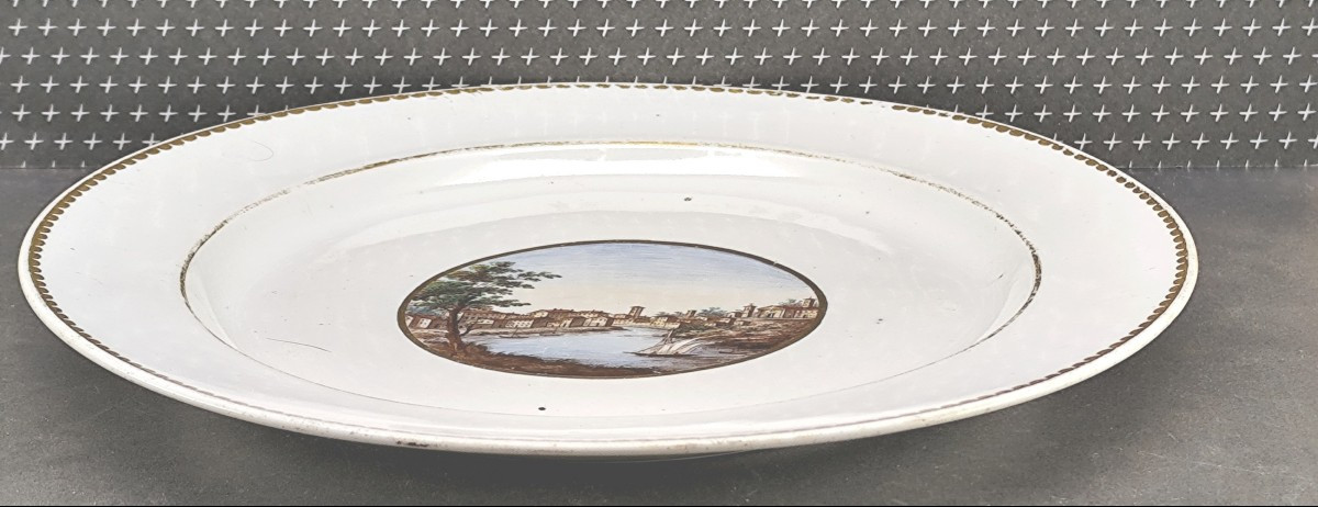 Le Tibre près de Rome ? Assiette porcelaine Italie, fin 18e-photo-1
