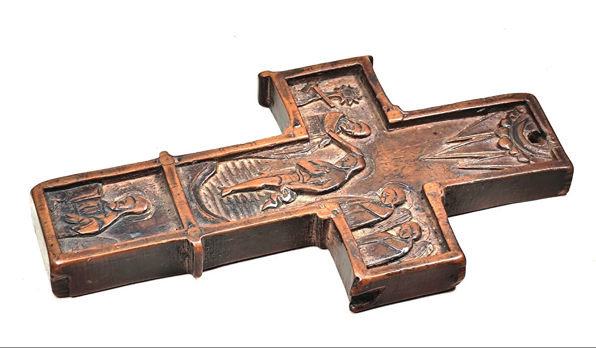 Croix Pectorale Russe, 17-18e siècle en bois de buis sculpté, usée… Orthodoxe.-photo-2