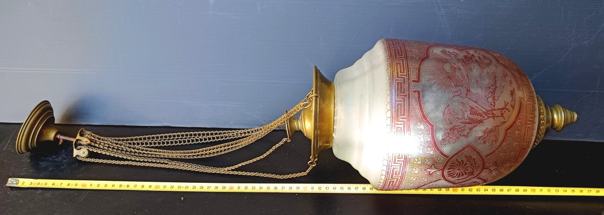 Japonisme : Lanterne verre gravé à l’acide, fin 19e, bel état-photo-1