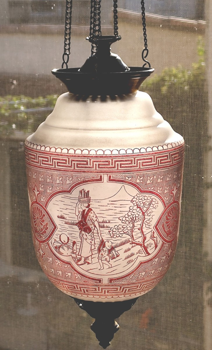 Japonisme : Lanterne verre gravé à l’acide, fin 19e, bel état-photo-3