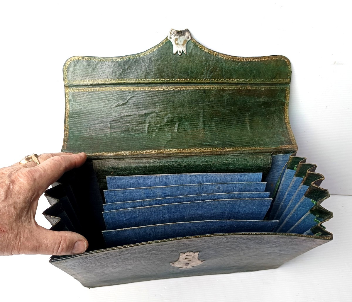 Beautiful Green Maroquin Leather Wallet From  First Empire Period,  Fairly Good Condition.-photo-2