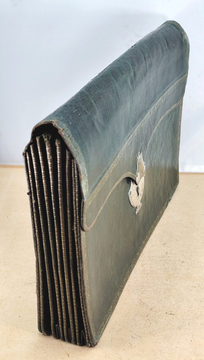 Beautiful Green Maroquin Leather Wallet From  First Empire Period,  Fairly Good Condition.-photo-3