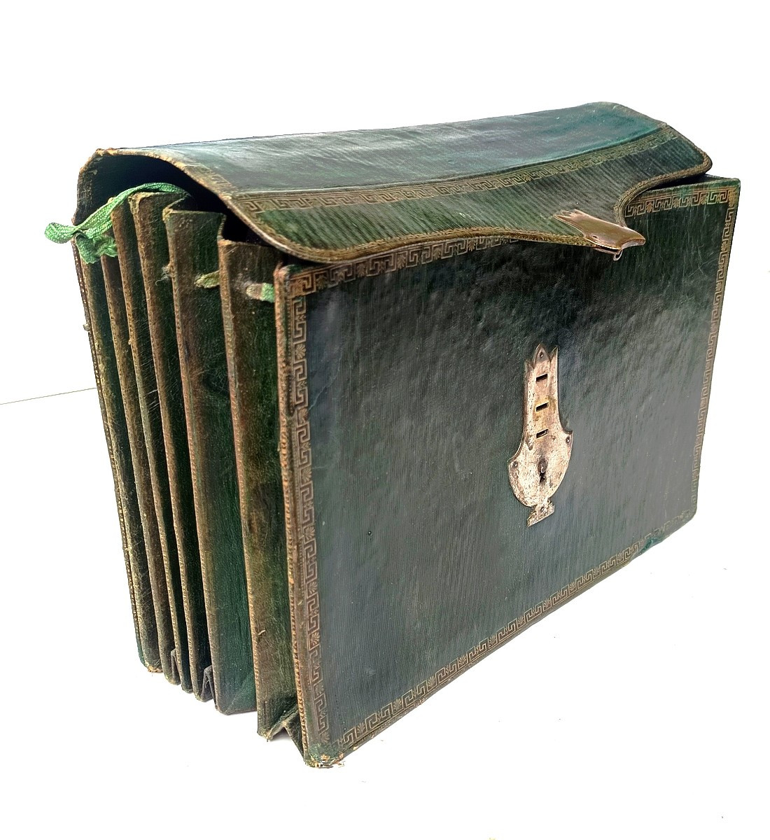 Beautiful Green Maroquin Leather Wallet From  First Empire Period,  Fairly Good Condition.-photo-4
