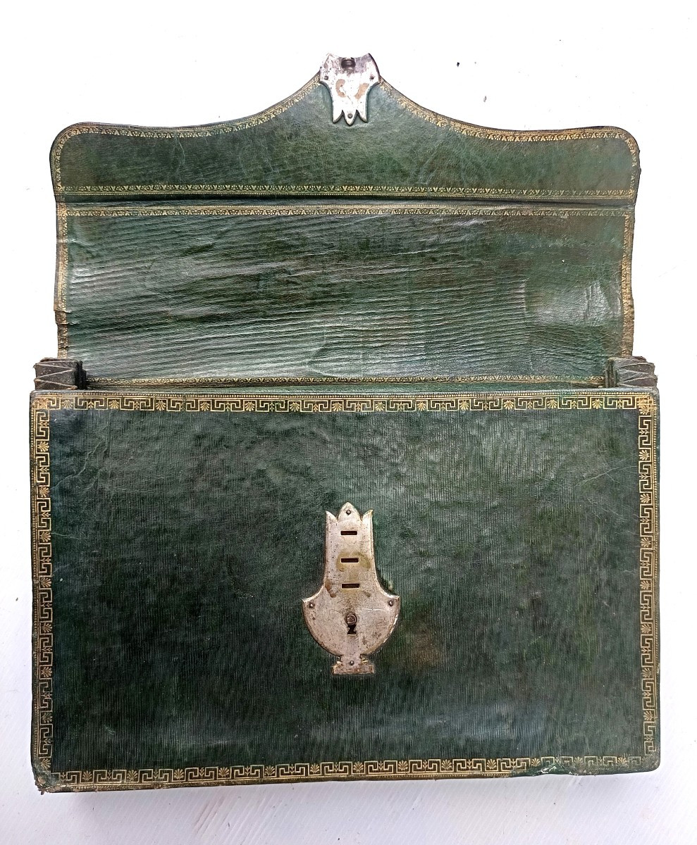 Beautiful Green Maroquin Leather Wallet From  First Empire Period,  Fairly Good Condition.-photo-2