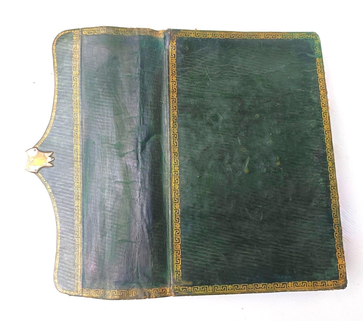 Beautiful Green Maroquin Leather Wallet From  First Empire Period,  Fairly Good Condition.-photo-3