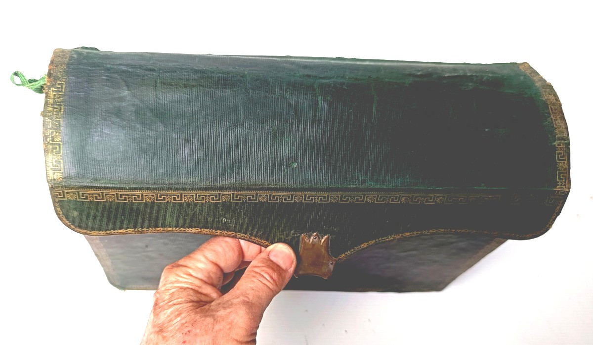 Beautiful Green Maroquin Leather Wallet From  First Empire Period,  Fairly Good Condition.-photo-5