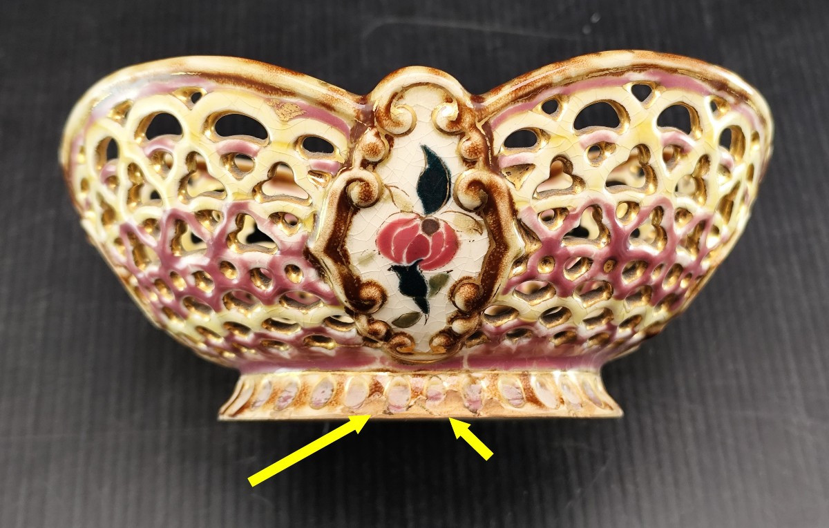 Zsolnay, Art Nouveau Hongrois, coupe polychrome réticulée-photo-2
